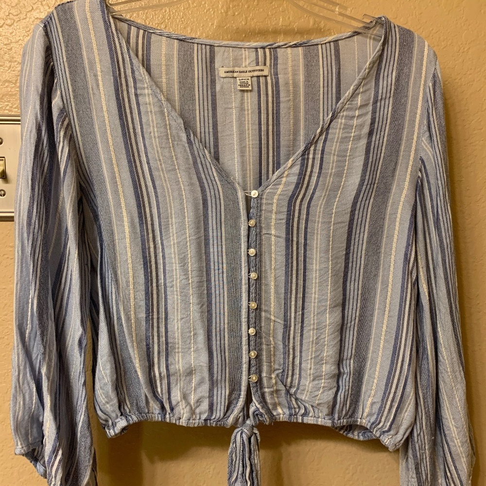 American Eagle Button Down Tie Front Top